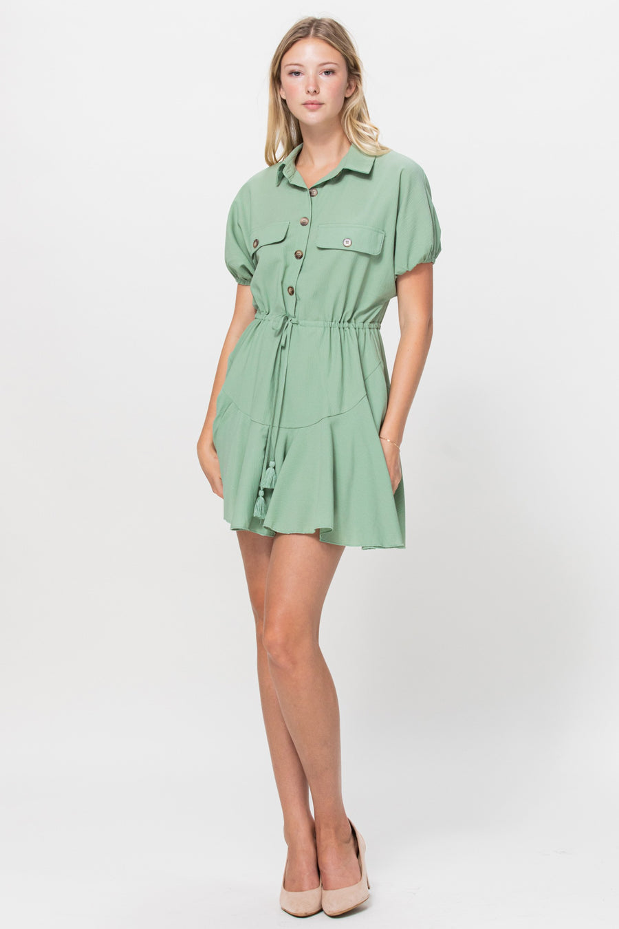 Sage Ruffle Mini Dress