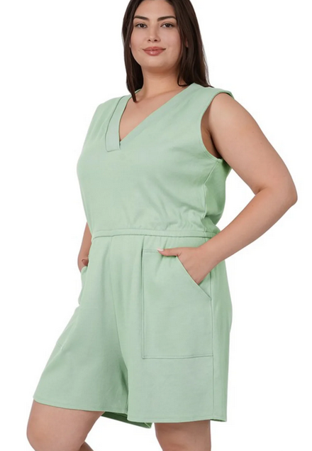 Sage Green Cotton Comfort Romper