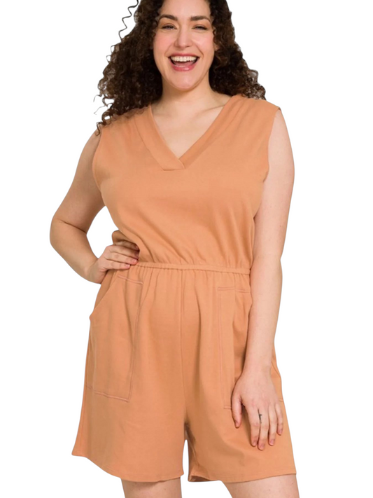 Orange Ribbed Cotton Romper