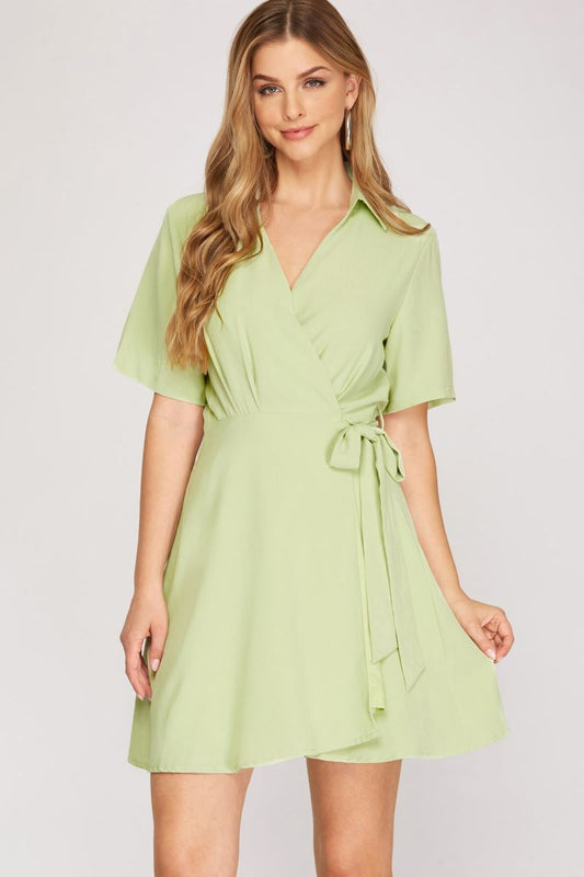 Emerald Ease Mini Wrap Dress