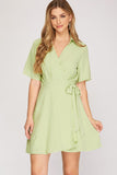 Emerald Ease Mini Wrap Dress
