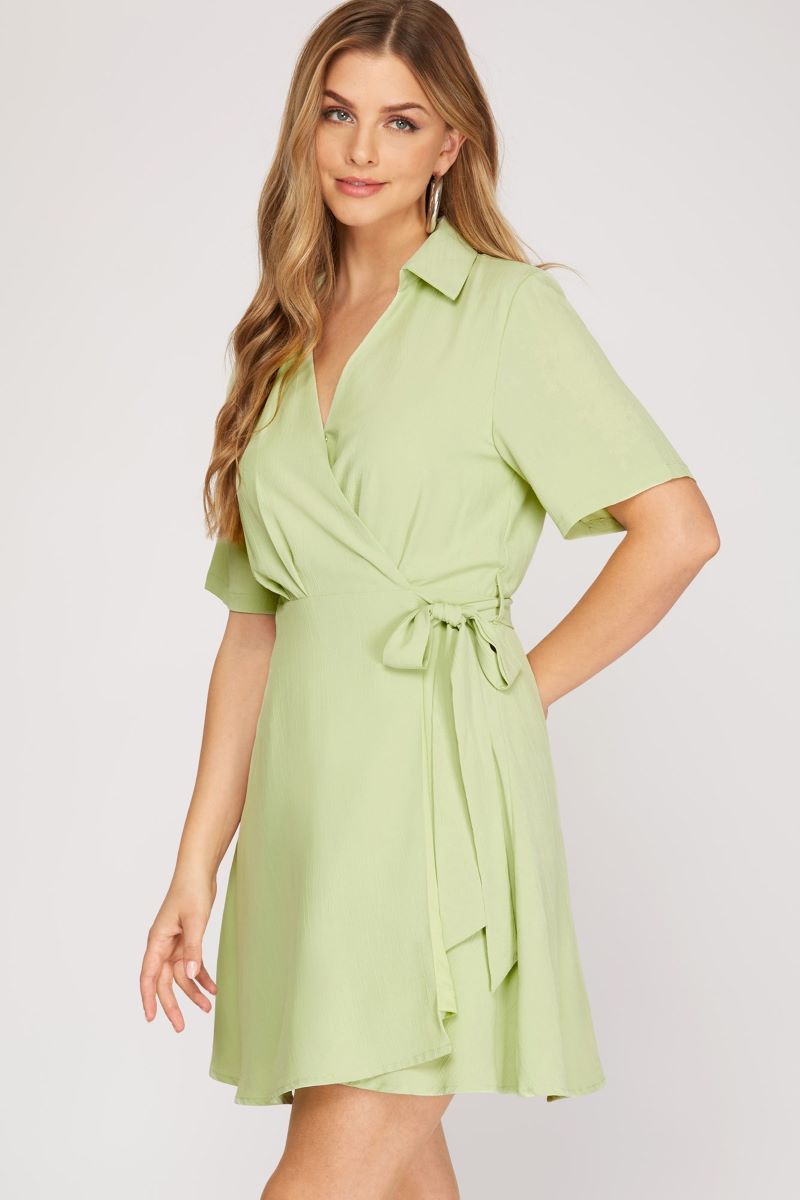 Emerald Ease Mini Wrap Dress