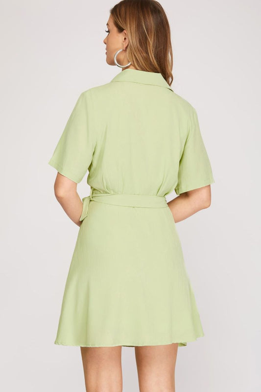 Emerald Ease Mini Wrap Dress
