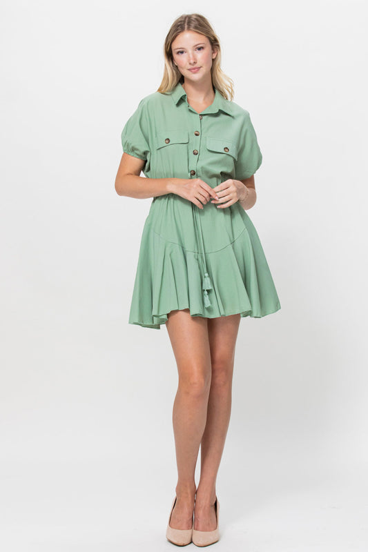 Sage Ruffle Mini Dress