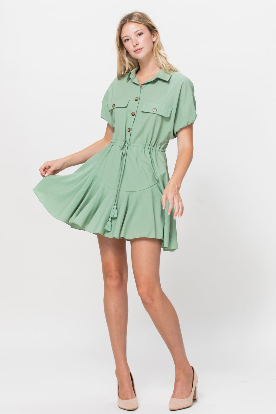 Sage Ruffle Mini Dress