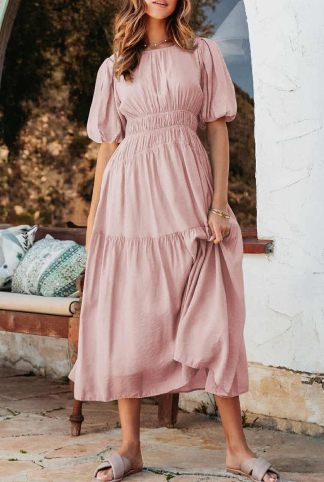 Blush Smocked Midi Dress