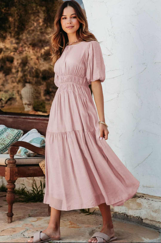 Blush Smocked Midi Dress