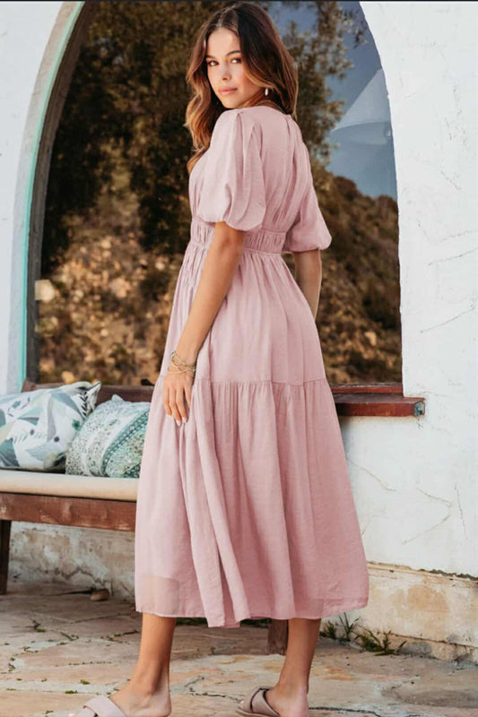 Blush Smocked Midi Dress