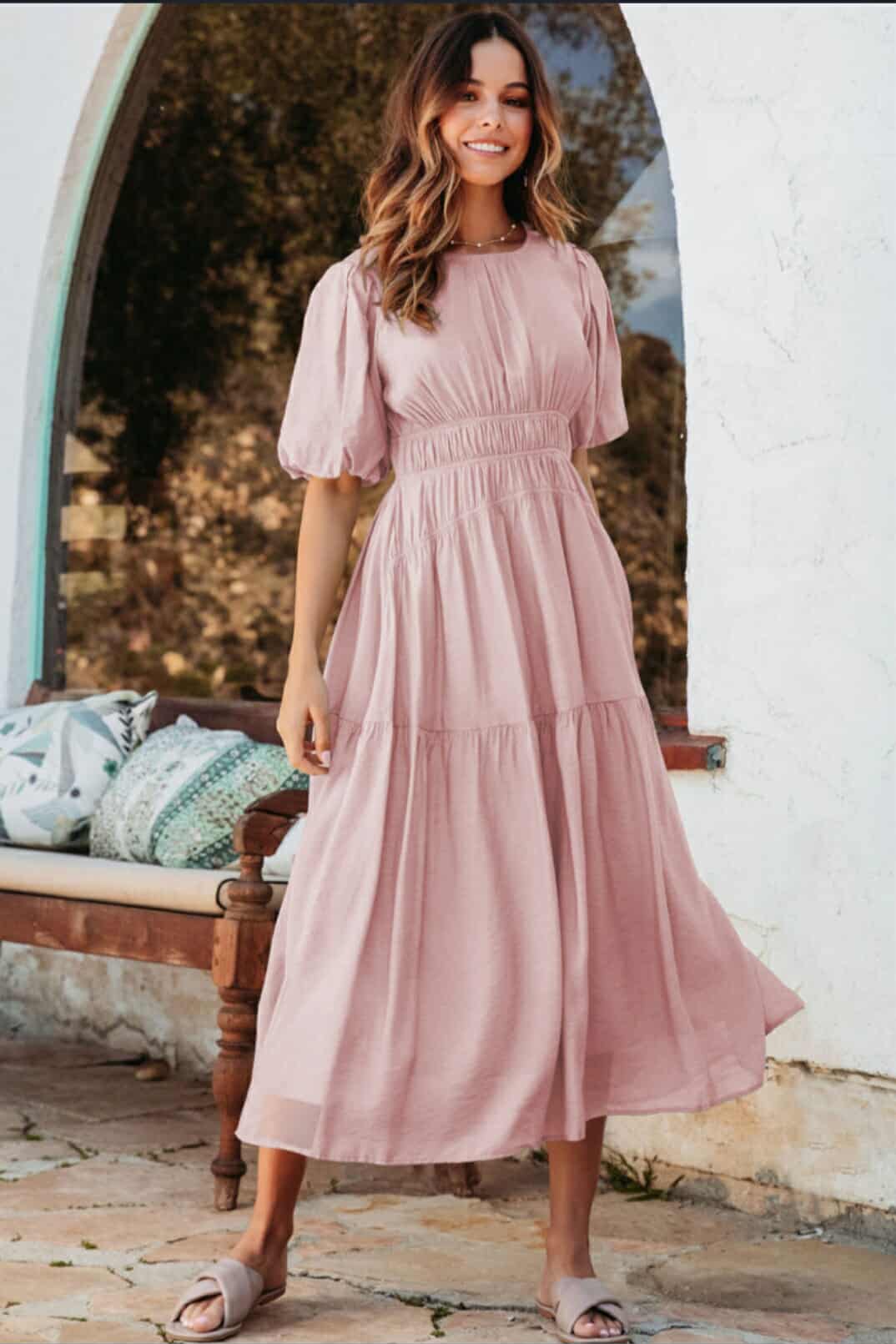 Blush Smocked Midi Dress