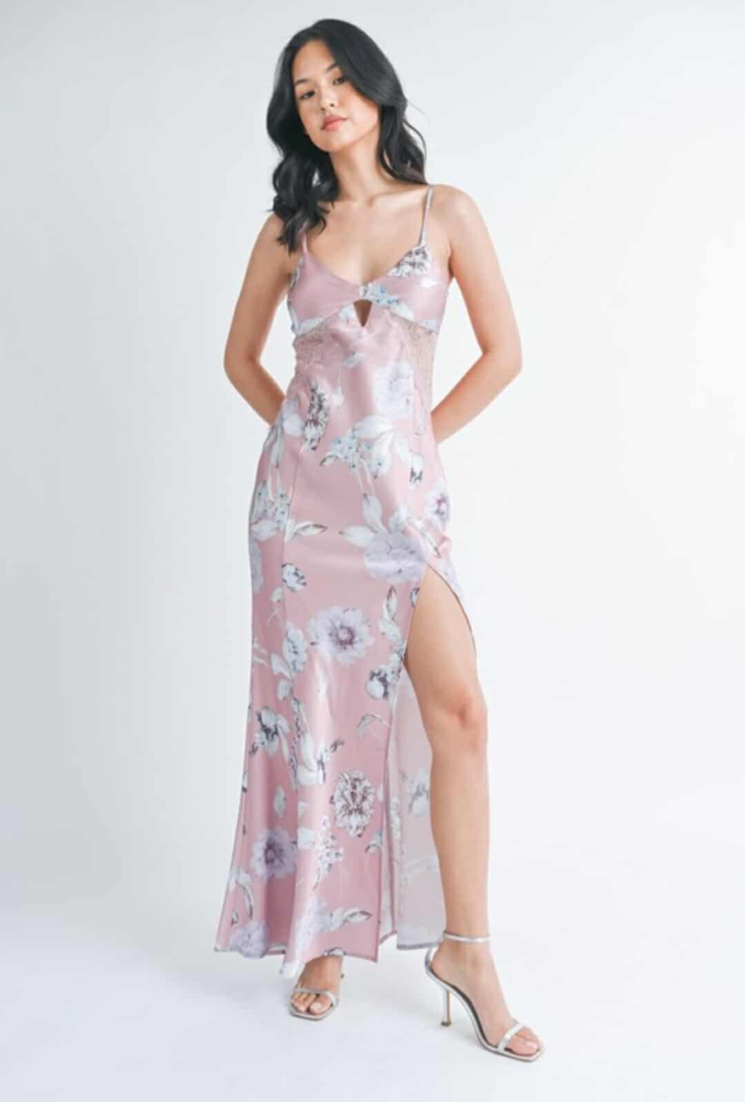Enchanted Floral Lace Satin Dress