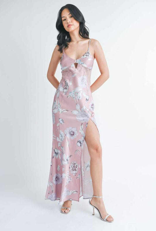 Enchanted Floral Lace Satin Dress