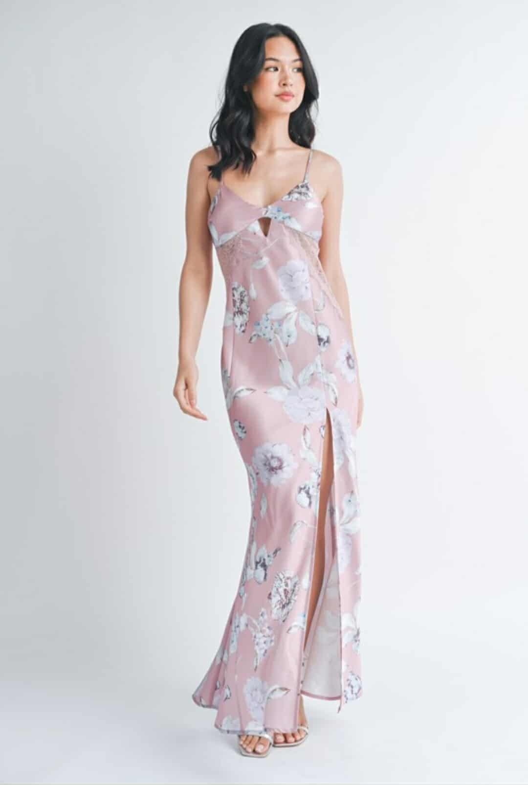 Enchanted Floral Lace Satin Dress