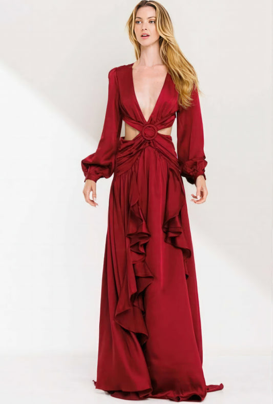 Crimson Cascade Gown